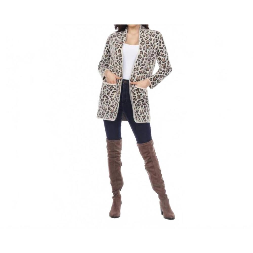NEW DOE AND RAE super soft cheetah print long cardigan in beige